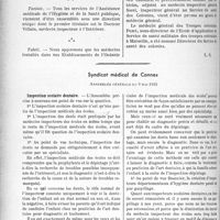 2563 - Page 2208 - Partie Professionnelle. La médecine coloniale, Assistance — Hygiène — Pathologie — Intérêts professionnels. Échos de pathologie coloniale, par le Dr Sasportas. Partie corporative / Syndicat médical de Cannes. Assemblée générale du 9 mai 1935