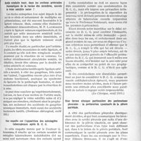 2672 - Page 2309 - Partie Scientifique. L'actualité scientifique. La Presse. Quelle conduite tenir, dans les sections artérielles traumatiques de la racine des membres, envers la veine satellite saine ? [(Bordeaux chirurgical, avril 1935)] / Une enquête sur l’apparition des méningites tuberculeuses après B. C. G [(La Clinique, avril 1935)] / Une forme clinique particulière des perforations pleurales : la perforation spontanée de la plèvre pariétale [(La Pratique médicale Française, avril 1935)]