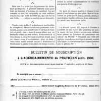 2699 - Page 2336-XLVI - Correspondance. En cheminant vers mes malades.., j’ai rêvé… / Bulletin de souscription à l’agenda-memento du praticien (édit. 1936)