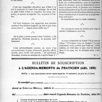 2755 - Page 2388-XLVI - Correspondance. En cheminant vers mes malades.... j'ai rêvé… / Bulletin de souscription à l'agenda-memento du praticien (édit. 1936)