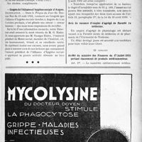 2768 - Page XI-2397 - Dernières nouvelles. Naissances / Congrès de l'Alliance d’hygiène sociale d’Angers / A travers l’officiel. Arrêté du 17 juillet 1935, modifiant l’article 9 de l’arrêté du 5 août 1933 relatif à l’estimation du degré d’invalidité des assurés sociaux / Avis de vacance d’emploi d’agrégé de Faculté de médecine / Arrêté du ministre des Finances du 17 juillet 1935 portant classement de produits médicamenteux