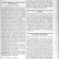 2790 - Page 2419 - Partie Scientifique. L’actualité scientifique. Les Sociétés Savantes. Paris. Académie de médecine. Le caractère arabosexuel des hormones génitales et ses conséquences, (25-6-1935) / Société de chirurgie. A propos du traitement chirurgical de la ptose rénale, (22-5-1935) / Broncho-aspiration d'urgence dans un cas d'abcès du poumon, (1-5-1935) / Traitement des adénites tuberculeuses par l'injection de chlorophylle formolée éthérée, (8-5-1935)
