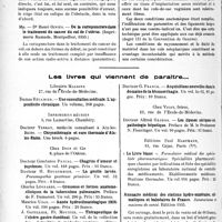 2793 - Page 2422 - Partie Scientifique. L’actualité scientifique. Les thèses. Le radiodiagnostic d’urgence de l’occlusion intestinale aiguë, par Dr Jean Rousset, (Paris, librairie Le français, 1935) / De la curlepuncture dans le traitement du cancer du col de l’utérus, par Dr Henri Giniès, (Imprimerie Ramade, Montpellier, 1935) / Les livres qui viennent de paraître...