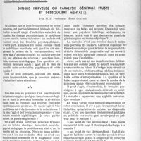 2836 - Page 2461 - Partie Scientifique. Travaux originaux. Syphilis nerveuse ou paralysie générale fruste et déséquilibre mental, par M. le Professeur Henri Claude