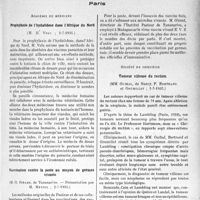 2920 - Page 2531 - Partie Scientifique. L’actualité scientifique. Les Sociétés Savantes. Paris. Académie de médecine. Prophylaxie de l’hydatidose dans l’Afrique du Nord, (2-7-1935) / Vaccination contre la peste au moyen de germes vivants, (2-7-1935) / Société de chirurgie. Tumeur villeuse du rectum, (1-5-1935)