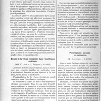 2989 - Page 2586 - Partie Scientifique. L'actualité scientifique. Les Sociétés Savantes. Paris. Société médicale des hôpitaux de Paris. Syndrome ostéo-musculaire très amélioré par la parathyroïdectomie, (12-4-1935) / Mesure de la vitesse circulatoire dans l’insuffisance cardiaque, (8-3-1935) / Société de médecine de Paris. L’anesthésie du rectanol, la transfusion sanguine, l’inhalation de carbogène éléments de succès de l’opération dans les cas graves, (23-2-1935) / Polynéoplasies associées ou successives, (8-2-1935)