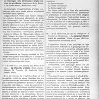 2990 - Page 2587 - Partie Scientifique. L'actualité scientifique. Les Thèses. Contribution à l’étude des hémorragies intra-péritonéales d’origine ovarienne non gravidiques, par Dr Pierre Dizier, (Imprimerie de la Presse, Montpellier, 1935) / La mélancolie présénile, par Dr Henri Couléon, (Librairie Le français, 1935) / La paraplégie flasque aiguë du cancéreux, par Dr E. Woringer, (Éditions Argentoratum, Strasbourg, 1935)