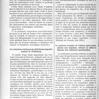 3047 - Page 2640 - Partie scientifique. L'actualité scientifique. La presse. Les injections locales de lipiodol dans les douleurs articulaires [(L'expansion scientifique Française)] / Les métastases ovariennes des épithéliomas digestifs; tumeurs de Krükemberg [(Bruxelles médicale, 17 et 23 juin 1935)] / Ce qu'il faut connaître de l'épiphysite vertébrale pour ne pas la confondre avec un mal de Pott [(L'Union Médicale du Canada, juin 1935)] / Le syndrome sensation de brûlure gastro-œsophagiennes avec migraines, urticaire ou œdèmes de Quincke. Son traitement parathyroïdien [(La presse médicale, 19 juin 1935)]