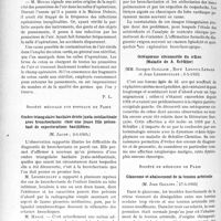 3113 - Page 2702 - Partie scientifique. L’actualité scientifique. Les sociétés savantes. Paris. Société de chirurgie. La septicité des poussières de l’air dans les salles d’opérations, 15-5-1935 / Société médicale des hôpitaux de Paris. Ombre triangulaire basilaire droite juxta-médiastinale avec bronchectasies chez une jeune fille présentant des expectorations bacillifères, 3-5-1935 / Ostéoporose circonscrite du crâne. (Maladie de A. Schüller), 3-5-1935 / Société de médecine de Paris. Glaucome et abaissement de la tension artérielle, 27-4-1935