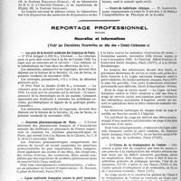 3135 - Page 2724 - Partie professionnelle. Faculté de médecine de Paris. Enseignement et actes de la faculté / Reportage professionnel. Nouvelles et Informations. Les prix de la société médicale des hôpitaux de Paris / Journées pharmaceutiques de Paris / Ligue nationale Française contre le péril vénérien / L’Oeuvre de la réadaptation de l’enfant