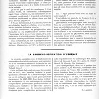 3171 - Page 2754 - Partie scientifique. Travaux originaux. Clinique médicale. Étude clinique des polyglobulies, professeur A. Clerc / La broncho-aspiration d’urgence [P. Lacroix]
