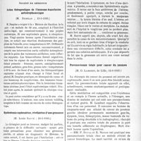 3184 - Page 2767 - Partie scientifique. L’actualité scientifique. Les sociétés savantes. Paris. Société de chirurgie. Action thérapeutique de rimmuno-transfusion antistreptococcique, 15-5-1935 / Hystérotomie exploratrice, révélatrice d’une grossesse, 29-5-1935 / Pneumectomie totale pour cancer du poumon, 12-6-1935