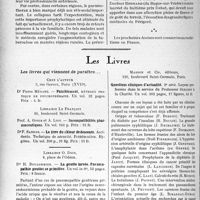3189 - Page 2772 - Partie scientifique. L’actualité scientifique. Les congrès. Assises nationales du dimanche 7 juillet 1935 à hôtel-Dieu de Paris. Les résultats éloignés de la collapsothérapie, par G. Blechmann / Les livres. Les livres qui viennent de paraître… / La goutte larvée. Pneumopathie goutteuse primitive, par Dr H. Boulommier, Librairie O. Doin / Questions cliniques d’actualité, Masson et Cie, éditeurs, Paris