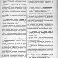 3190 - Page 2773 - Partie scientifique. L’actualité scientifique. Les thèses. Une nouvelle technique de dosage des sels biliaires dans le sang par Dr Jean Cottet. (Librairie Le français, Paris, 1935) / Hernies du médiastin et culs-de-sac pleuraux médiastinaux, par Dr Roger-Armand Étienne, (Jouve et Cie, éditeurs, 1935) / Les types morphologiques et la tuberculose pulmonaire, par Dr A. Opolon (Librairie Arnette, Paris, 1935) / L’antivirusthérapie locale appliquée au traitement des infections buccales du nouveau-né, par Dr Paul Nouaille (Impressions Blondel la Rougery, 1935) / Étude critique de la valeur antalgique du chlorhydrate d’histidine, par Dr Emmanuel Truelle (Amédée Legrand, éditeur, 1935) / Contribution à l’étude des embolies artérielles bismuthiques, par Dr Joseph Ribollet (Bosc et Rion, éditeurs)