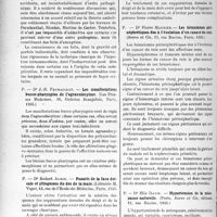 3191 - Page 2774 - Partie scientifique. L’actualité scientifique. Les thèses. Contribution à l’étude des embolies artérielles bismuthiques, par Dr Joseph Ribollet (Bosc et Rion, éditeurs) / Les manifestations bucco-pharyngées de l’agranulocytose, par Dr J. R. Fromaigeat. (Les Presses Modernes, 96, Galeries Beaujolais, Paris, 1935) / Panaris de la face dorsale et phlegmons du dos de la main, par Dr Robert Aubin (Librairie M. Vigne, Paris, 1935) / Les hématomes périnéphrétiques dus à l’évolution d’un cancer du rein, par Dr Pierre Magnier. (Jouve et Cie, Paris, 1935) / Hypertension de la ménopause naturelle, par Dr Elie David (Paris, Jouve et Cie, éditeurs, 1935)