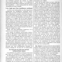 3391 - Page 2958 - Partie scientifique. Travaux originaux. La clinique cardiologique au goût du jour. Chez un ancien blessé de poitrine, la persistance d’une tachycardie signale un projectile cardiaque, ou juxtacardiaque, d’après le Professeur Ed. Doumer. Les caractéristiques de cette tachycardie irritative persistante. Il ne s'agit pas d’une insuffisance cardiaque / Ce n’est pas non plus une névrose tachycardique banale / En résumé