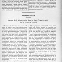 3398 - Page 2965 - Partie scientifique. L'actualité scientifique. Les thèses. L’utilisation des acides aminés dans la thérapeutique des ulcères gastro-duodénaux, par Docteur A. Comisioner (Th. 1935) / Thérapeutique. L’emploi de la diiodotyrosine dans les états d’hyperthyroïdie, par le Docteur P. Lonjon