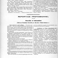 3425 - Page 2988 - Partie professionnelle. Hôpitaux de l’assistance publique de Paris. Enseignement, concours, avis divers / Reportage professionnel. Nouvelles et Informations. Parti social de la santé publique / Conférence de l’union internationale contre la tuberculose
