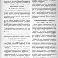 3475 - Page 3034 - Partie scientifique. L'actualité scientifique. Les sociétés savantes. Paris. Société de médecine de Paris. Traitement des chéloïdes par la chirurgie et le radium, 10-5-1935 / Corps étrangers de l’utérus, 10-5-1935 / Société médicale des praticiens de Paris. Indications du pneumothorax artificiel unilatéral au cours de la tuberculose pulmonaire, juin 1935 / L’examen gynécologique de l’omnipraticien, mai 1935
