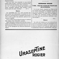 3499 - Page 3058-LVI - Correspondance. Questions diverses. Le don à nos clients des échantillons pharmaceutiques peut-il donner lieu à des abus ? / Assurances sociales. Droit du conjoint de l'assuré social aux prestations