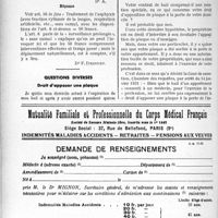 3659 - Page 3190-XL - Cabinet breitel et goret. Application du tarif des accidents du travail. Traitement de l’asphyxie / Questions diverses. Droit d’apposer une plaque