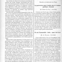 3697 - Page 3224 - Partie scientifique. L’Actualité scientifique. Les Sociétés Savantes. Paris. Société médicale des, hôpitaux de Paris. Sur un nouveau cas de cirrhose pigmentaire avec infantilisme et myocardie, (21-6-1935) / Société de médecine de Paris. La gastrectomie large d’emblée dans les néoplasmes gastriques sténosants, (14-6-1935) / Un cas d’hyposystolie « limite » ayant duré dix ans, (14-6-1935)