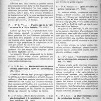 3701 - Page 3228 - Partie scientifique. L’Actualité scientifique. Les Thèses. La torsion des annexes saines dans les sacs de hernie inguinale chez le nourrisson, par Dr A. Mercadier / L’ulcère aigu de la vulve au cours de la fièvre typhoïde, par Dr R. Vidal, (Th. 1935) / Névrite radiculaire du plexus brachial consécutive à l’arrêt du pneumothorax, par Dr R. Fay, (Th. 1935) / L’alpha-dinitrophénol 1-2-4 accélérateur des combustions cellulaires, par Dr Rothéa, (Th. 1935) / Larevi ion utérine poste-partum. Indications, par Dr M. Auslander, (Th. 1935) / Traitement des suppurations par les injections intra-veineuses de charbon animal, par Dr J. Varin, (Th. 1935) / La néphrectomie dans la maladie polykystique des reins, par Dr J. List, (Th. 1935)