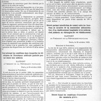 3714 - Page 3241 - Partie professionnelle. Bulletin de l’Actualité. Les décrets-lois du 31 octobre 1935 et les médecins. Décret prévoyant l’institution d’un règlement sanitaire départemental / Décret précisant les conditions dans lesquelles les bénéficiaires de l’Assistance médicale gratuite peuvent choisir leur médecin / Décret complétant le décret du 18 juillet 1935 augmentant le nombre des décimes additionnels aux amendes pénales / Décret portant interdiction de cumul entre les fonctions de membre de la commission administrative d’un établissement hospitalier et de médecin chef, médecin ou chirurgien de cet établissement / Décret fixant les conditions d’ouverture des sanatoria privés