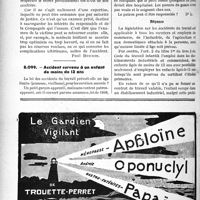 3725 - Page 3252-LVIII - Correspondance. Accidents. Accident de droit commun. Refus de se laisser contre-visiter par le médecin de l’Assurance / Accident survenu à un enfant de moins de 13 ans