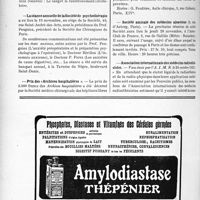 3743 - Page 3266-VIII - Dernières nouvelles. Société Française d’hématologie / La séance annuelle de la Société de psychothérapie / Prix des «Archives hospitalières / Internat des Asiles de la Seine / Société amicale des médecins alsaciens / Association internationale des médecins radiesthésistes
