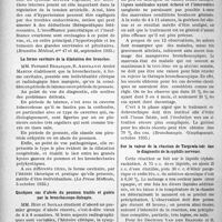 3765 - Page 3288 - Partie scientifique. L'Actualité Scientifiques. La Presse. Rétention des substances azotées non protidiques autres que l’urée [(Le Jour. Méd. Français, août 1935)] / Le rôle des sécrétions endocrines dans la pathogénie de l’hypertension artérielle [(Bruxelles Médical, nos 47 et 48, septembre 1935)] / La forme cavitaire de la dilatation des bronches [(La Presse Médicale, 5 octobre 1935)] / Quelques cas d’abcès du poumon traités et guéris par la bronehoscopo-thérapie [(Bronchoscopie. Oesophagoscopie, octobre 1935)] / Sur la valeur de la réaction de Targowla-iode dans le diagnostic de la syphilis nerveuse [(Bruxelles Médical, 6 octobre 1935)]