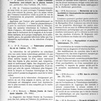 3771 - Page 3294 - Partie scientifique. L'Actualité Scientifiques. Les Thèses. Essais d’immuno-transfusion sous-cutanée par le plasma humain, par Dr Bernard Baussan, (Th. 1935) / Tuberculose primitive du col de l’utérus, par Dr E. Parrain, (Th. 1935) / Formes^frustes de l’acrodynie infantile, par Dr A. Mitrani, (Th. 1935) / Recherches sur la conductibilité et l’électrophorèse des suspensions microbiennes, par Dr R. Seigneurin, (Th. 1935) / Psychasthénie et neurasthénie tuberculeuses, par Dr P. Mas, (Th. 1935) / L’œil dans les avitaminoses, par Dr E. Diacono, (Th. 1935) / Un cas de péricardite calcifiée, par Dr A. Staebler, (Th. 1935)