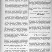 3911 - Page 3426 - Partie scientifique. L’Actualité scientifique. Les Sociétés Savantes. Paris. Société médicale des hôpitaux de Paris. Maladie exostosante. Régression d’une tuberculose pulmonaire intercurrente. Bilan calcique positif, (18-10-1935) / Septicémie staphylococeique guérie par le sérum et l’anatoxine staphylococeique, (18-10-1935) / Société de médecine de Paris. Complexité du diagnostic dans les hémorragies gastro-duodénales, (14-6-1935) / Points de repère des mamelons par rapport au thorax, en chirurgie mammaire. (Projections), (10-10-1935)