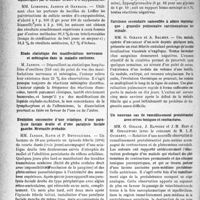 3913 - Page 3428 - Partie scientifique. L’Actualité scientifique. Les Sociétés Savantes. Montpellier. Société des sciences médicales et biologiques de Montpellier et du Languedoc méditerranéen, Séance du 26 juillet 1935. Mélitoccoccie aiguë. Chute totale et définitive de la température au treizième jour par une injection intra-dermique unique de mélitine / Résultats du traitement des porteurs de germes diphtériques par le sulfate neutre d’O-oxyquinoléine / Étude statistique des manifestations nerveuses et méningées dans la maladie ourlienne / Évolution successive d’une sciatique, d’une paralysie faciale droite et d’une paralysie faciale gauche. Névraxite probable / Carcinose secondaire camouflée à allure septicémique ; granulie pulmonaire carcinomateuse terminale / Un nouveau cas de ramollissement protubérantiel avec crises toniques et contractures
