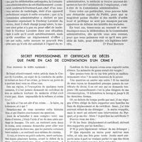 4024 - Page 3507 - Partie professionnelle. Chronique juridique du sou médical. Diminution de la durée des fonctions d'un médecin d’hôpital / Secret professionnel et certificats de décès que faire en cas de constatation d’un crime ?