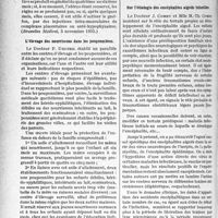 4075 - Page 3550 - Partie scientifique. L'actualité scientifique. La Presse. Résultats cliniques de l’utilisation des greffes ovariennes [(Bruxelles Médicla, 3 Novembre 1935)] / L’élevage des nourrissons dans les pouponnières [(La Médecine infantile, octobre 1935)] / Sur l’étiologie des encéphalites aiguës infantiles [(Paris Médical, 2 novembre 1935)]