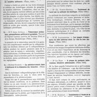 4164 - Page 3617 - Partie scientifique. L'actualité scientifique. Les Thèses. Contribution à l’étude des artérites chez les diabétiques atteints de gangrène des membres inférieurs, par Dr Victor Willner (Thèse, 1935) / Tuberculose pulmonaire, pneumothorax artificiel et gestation. Travail de l’hôpital Laennec, par Dr P. -Léon Jottras (Thèse, 1935) / La phrénicectomie dans le traitement de la dilatation des bronches, par Docteur Dumetz (Thèse 1935) / La pendaison accidentelle, par Dr A. -J. Gros (Thèse 1935) / Traitement de l’acné par la méthode bio-kinétique, par Dr Ch. Turpin-Rotival (Thèse 1935) / Les images triangulaires du lobe inférieur droit. Le rôle du lobe cardiaque, par Dr M. Laquerrière (Thèse 1935) / A propos de quelques interventions itératives abdominales, par Dr Le Bars (Thèse 1935) / Contribution à l’étude de la parturition dans les utérus malformés, par Dr R. Hamelin (Thèse 1935)