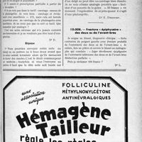 4200 - Page LIII-3639 - Correspondance. Application du tarif des accidents du travail. Envoi d’une note d’honoraires et prescription partielle ; Curetage osseux d’une phalangette / Fracture « épiphysaire » des deux os de l’avant-bras