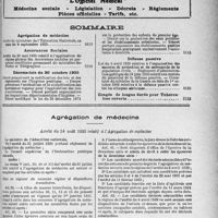 4426 - Page 5113 - Supplément documentaire, " L’Officiel Médical ”. Médecine sociale - Législation - Décrets - Règlements - Pièces officielles - Tarifs, etc / Sommaire / Agrégation de médecine. Arrêté du 24 août 1935 relatif à l’Agrégation de médecine