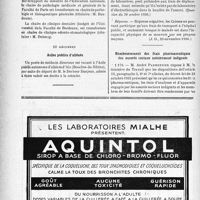 0053 - Page 52-L - A Travers l’officiel. Service de santé militaire / Enseignement de la médecine / Asiles publics d’aliénés / Réponses des ministres aux questions des parlementaires. Frais de déplacement des assurés sociaux malades / Remboursement des frais pharmaceutiques des assurés sociaux notoirement indigents