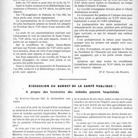 0109 - Page 108 - Partie professionnelle, Hygiène, Assistance, Mutualité, Intérêts corporatifs, Variétés. Bulletin de l’Actualité. Les clous du sauveur / Discussion du budget de la santé publique. A propos des honoraires des malades payants hospitalisés