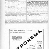 0135 - Page 134-VIII - Dernières nouvelles. Une statue de Laennec à Paris / poste de secours Paul Marmottan / Histoire de la médecine / Hôpitaux de Paris / Préfecture de police / Association Française des femmes médecins / IVe Congrès national des médecins amis des vins de France / Faculté de médecine de Bordeaux