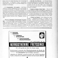 0136 - Page IX-135 - Dernières nouvelles. Distinctions honorifiques / La Société d’histoire de la médecine hébraïque / L’ «humanisation » de la guerre / Prix de la Fondation internationale de gynécologie / Le XVIIe Salon des médecins / Ministère des Pensions / Fondation Sergène Henry Salle / L’Ecole des Parents