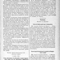 0158 - Page 157 - Partie scientifique. L’actualité scientifique. Les Sociétés Savantes. Paris. Société d’ophtalmologie de Paris. Le symptôme « corps flottant », (15 nov. 1936) / Société médico-chirurgicale des hôpitaux libres, 7 octobre 1936. Deux observations de péricardite à grand épanchement traitée par des paracentèses épigastriques répétées / Toulouse. Société de médecine. Fièvre de Malte guérie par l’endoprotéine / Forme aiguë leucopénique de maladie de Hodgkin chez l’enfant