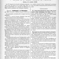 0159 - Page 158 - Partie scientifique. L’actualité scientifique. Les Congrès. IVe Congrès de la société Française de phoniatrie, (Paris, 21 octobre 1936). Radiologie et Phonation, par MM. Portmann, Mathey-Cornat et Rousset / De l’abaissement éducatif du larynx dans la voix chantée (étude radiologique d’un ténor), par M. Tarneaud / Physiologie du voile du palais pendant la phonation, par Mme Borel-Maisonny