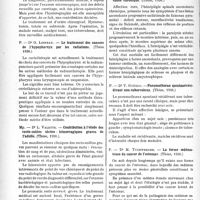 0163 - Page 162 - Partie scientifique. L’actualité scientifique. Les Thèses. Contribution à l’étude de la tuberculose primitive du corps de l’utérus, par Dr P. Roquefeuil (Thèses 1936) / Le traitement des cancers de l’hypopharnyx par les radiations, par Dr G. Loiseau (Thèses 1936) / Contribution à l’étude des recto-colites ulcéro - hémorragiques graves de l’adulte, par Dr Valette (Thèses 1936) / Les colorants azoïques dans les affections oto-rhino-laryngologiques, par Dr Y. Kron (Thèses 1936) / L’hémiplégie spinale ascendante chronique, par Dr J. De Palma (Thèses 1936) / Pneumothorax spontanérécidivant non-tuberculeux, par Dr Y. Guézou (Thèses 1936) / La forme oedémateuse du cancer de l’estomac, par Dr M. Tuchwerger (Thèses 1936)