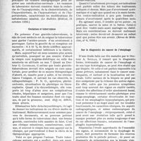 0361 - Page 360 - Partie scientifique. L'actualité Scientifique. La Presse. Les traitements actuels du syndrome addisonien [en combinaison avec l’injection d’hormone cortico-surrénale ou avec l’injection de cystéine. L’alimentation sera riche en graisses, en vitamines en substances calorigènes. Le malade sera mis au repos] [(Le Bulletin Médical, 31 octobre 1936)] / Gestation et tuberculose [(Revue de Médecine, n° 6, 1936)] / Sur le diagnostic du cancer de l’œsophage [(Bronchoscopie, oesophagoscopie et gastroscopie, n° 4, 1936)]