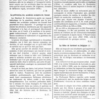 0373 - Page 372 - Partie professionnelle, Hygiène, Assistance, Mutualité, Intérêts corporatifs, Variétés. L’actualité professionnelle. La Presse et les Sociétés. Le calcul des infirmités multiples dans les accidents du travail [(M. Gignoux, Annales de Médecine légale, novembre 1936)] / La prévention des accidents oculaires du travail [(Gaz. heb. des Sciences méd. de Bordeaux, 24 mai 1936)] / Moins d’étudiants en médecine / La thèse de doctorat en Belgique