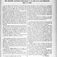 0374 - Page 373 - Partie professionnelle, Hygiène, Assistance, Mutualité, Intérêts corporatifs, Variétés. L’actualité professionnelle. Accident du travail au cours des sports d’hiver en montagne. Une pleurésie purulente tuberculeuse, à la suite d’un ensevelissement dans la neige