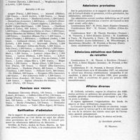 0384 - Page 383 - Partie professionnelle, Hygiène, Assistance, Mutualité, Intérêts corporatifs, Variétés. L’actualité professionnelle. Mutualité familiale du corps médical Français. Réunion du Conseil d'administration du 23 décembre 1936. Indemnités maladies et accidents / Pensions aux veuves / Ratification d’admission / Admissions provisoires / Admissions définitives aux Caisses de retraites / Affaires diverses